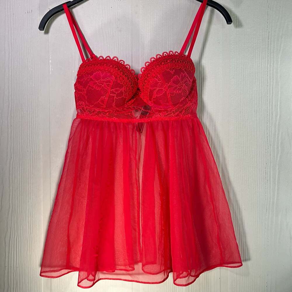 Victoria's Secret Red Lace Babydoll Set